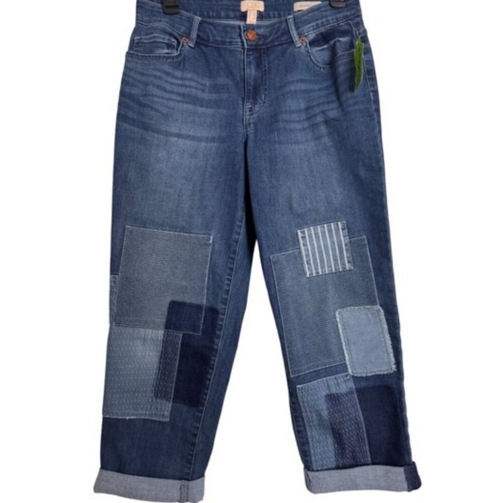 LOGO Boyfriend Patch Work SIze 6P Capri's Jeans Stretchy NWT